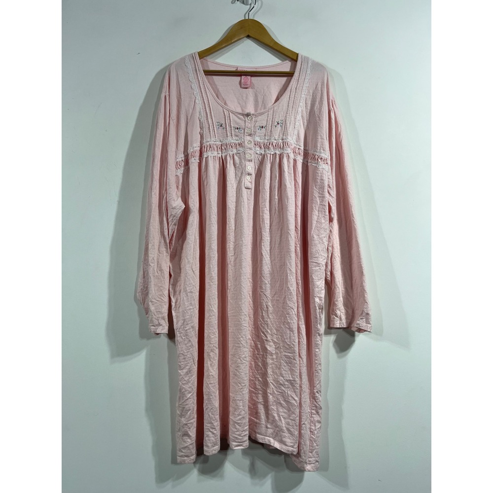 VTG 90s Cottagecore Boho Cotton Pointelle Nightgown 5X Floral Lace Sleep Dainty